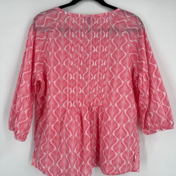 Talbots Women's‎ Button Up Pleated Coastal Pink Blouse Top Size L Cotton Beach - Picture 2 of 13